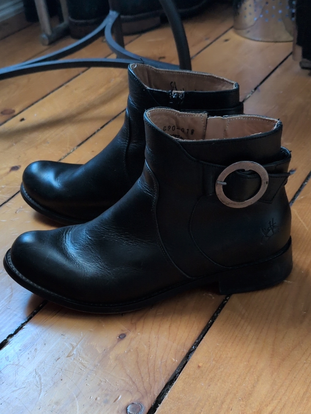 Fluevog Black Leather Ankle Boots with Buckle